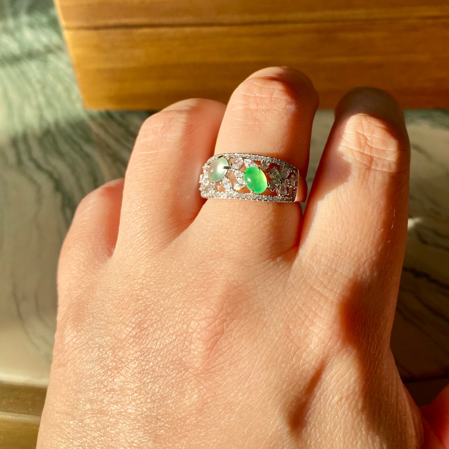 Multi-color Jadeite Cabochon Band Ring