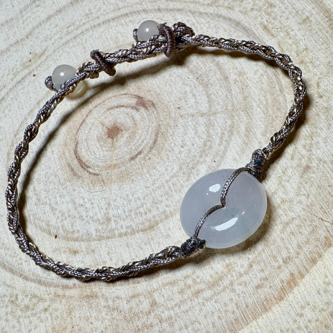 Icy White Jade Donut Macramé Bracelet