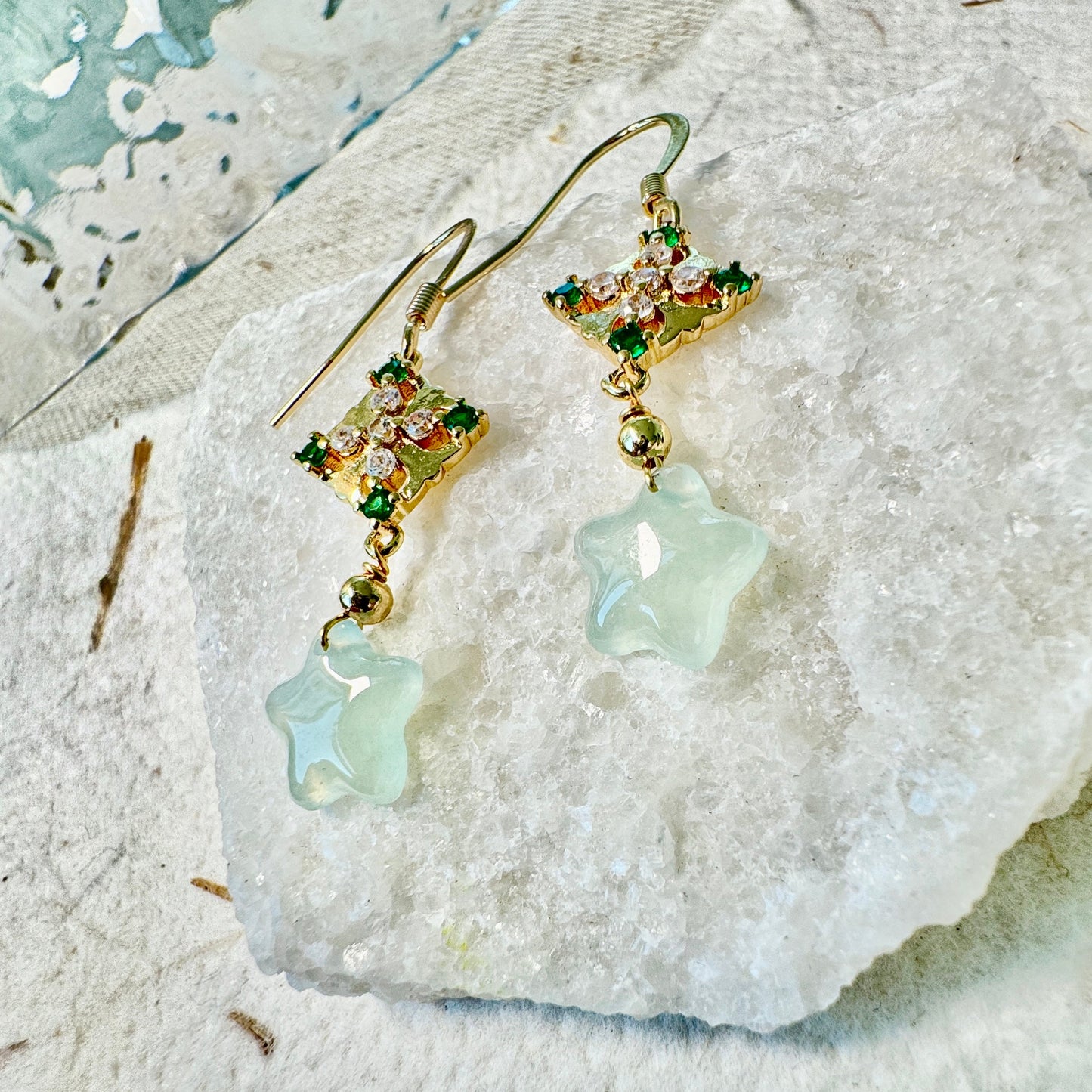 Star Jadeite Dangle Earrings