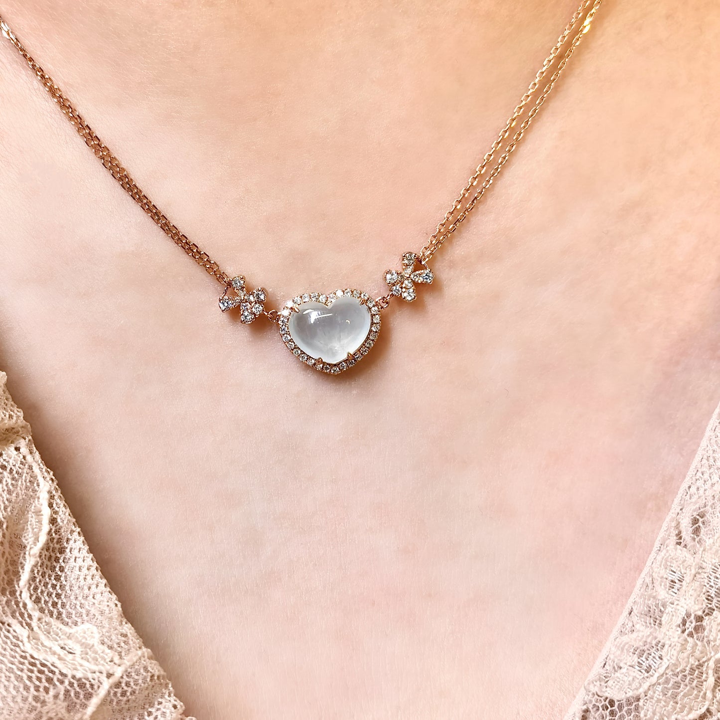 Icy Jadeite Heart Pendant Necklace (18K Rose Gold · Natural Diamonds)