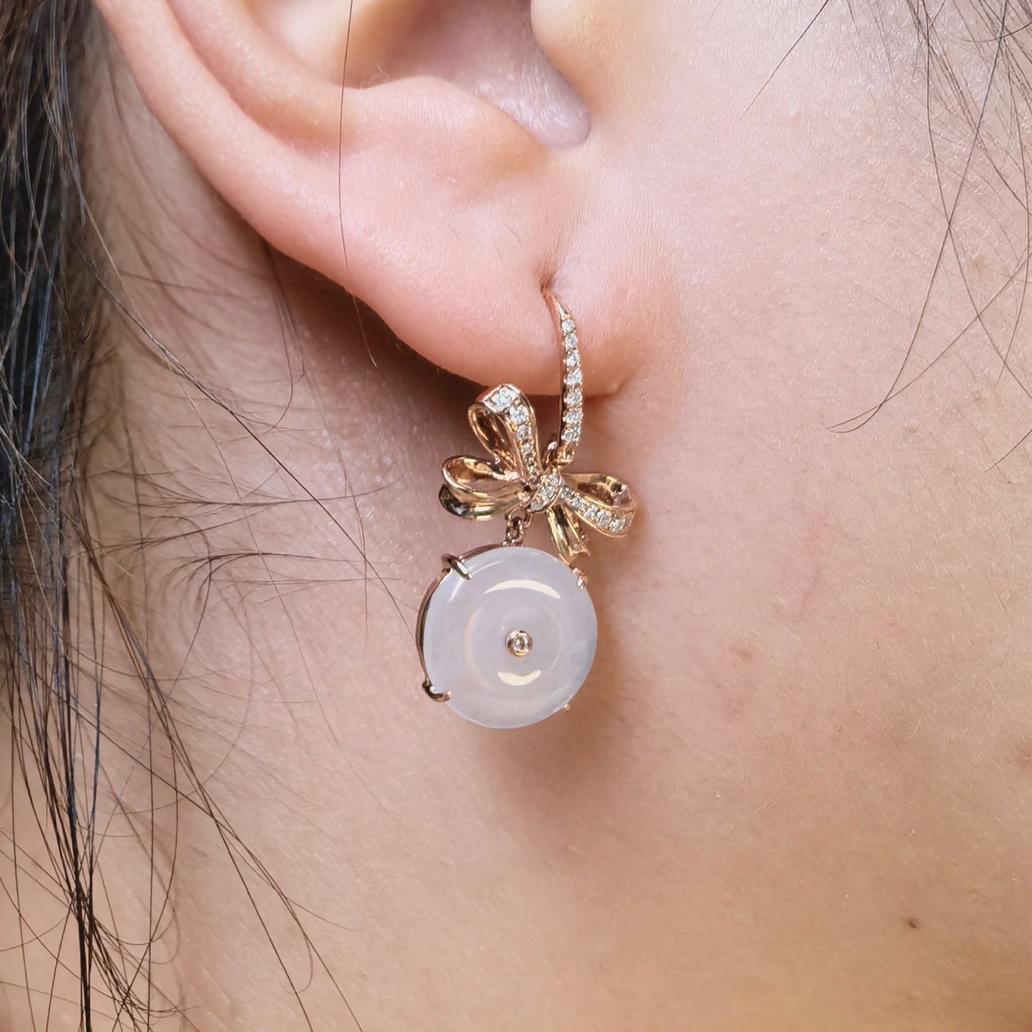 Icy Jadeite Donut Ribbon Drop Earrings (18K Gold · Natural Diamonds)