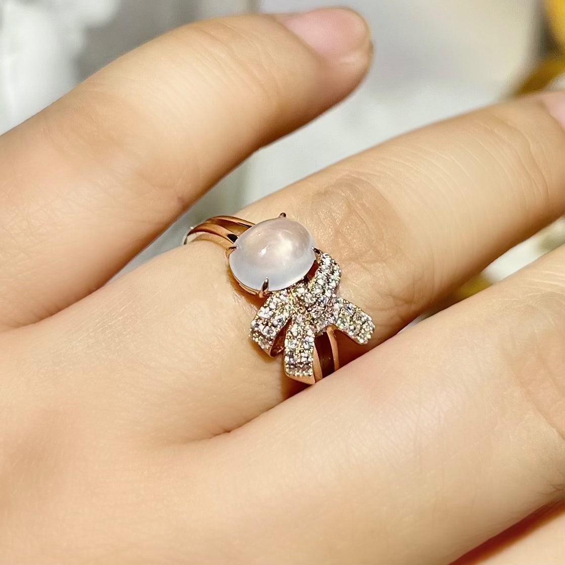 Icy Jadeite Oval Cabochon Ring (18K Rose Gold · Natural Diamonds)