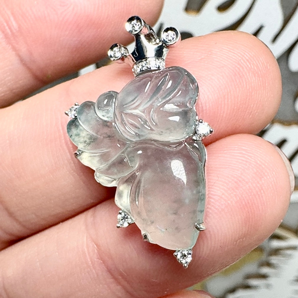 Angel Jadeite Pendant — 18K White Gold & Diamonds