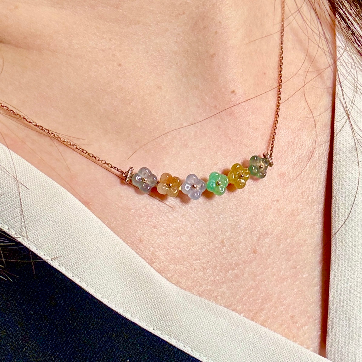Kwai Faa Osmanthus Jadeite Smiley Necklace — Vibrant Contrast Mix (18K Rose Gold)