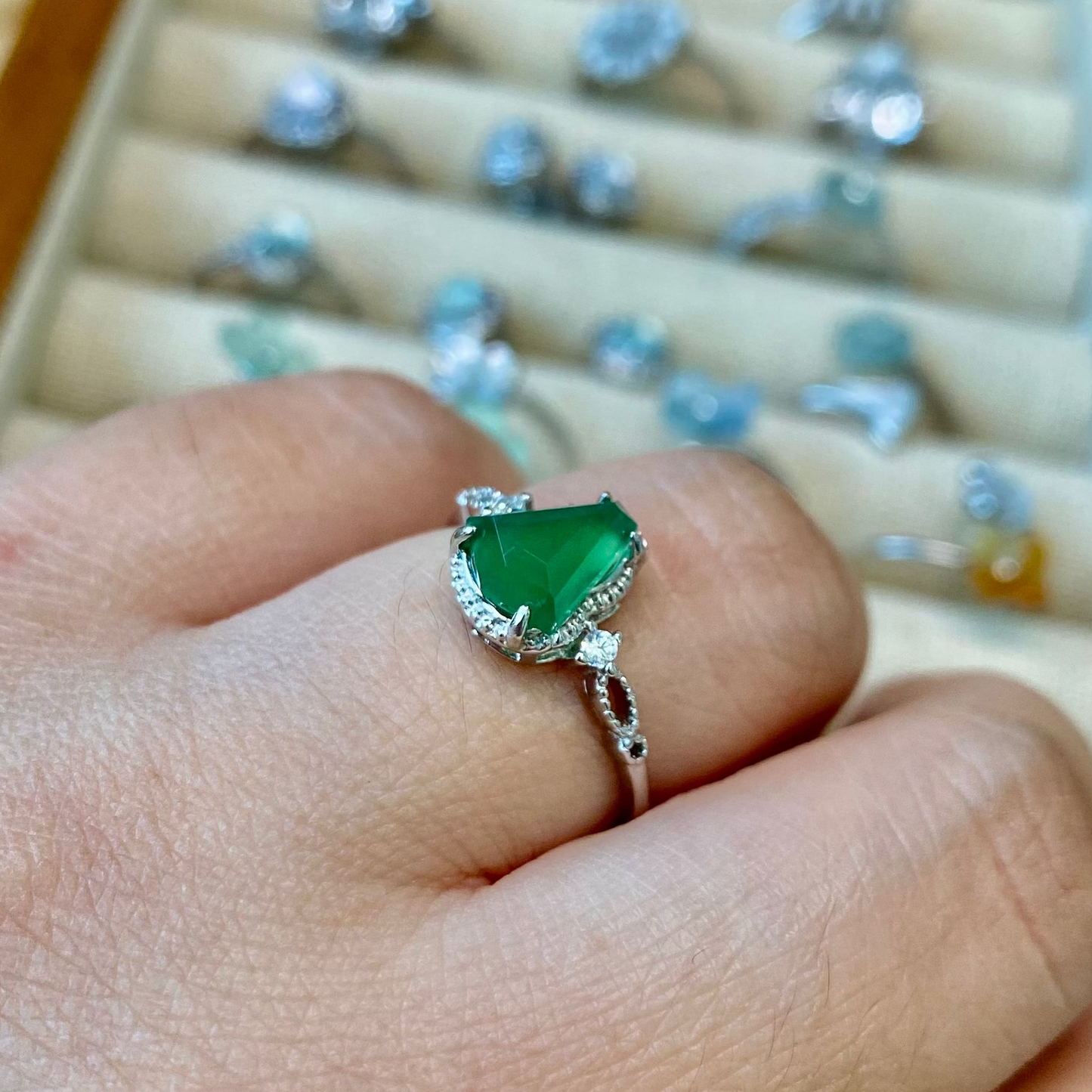 Diamond Cut Green Jadeite Ring