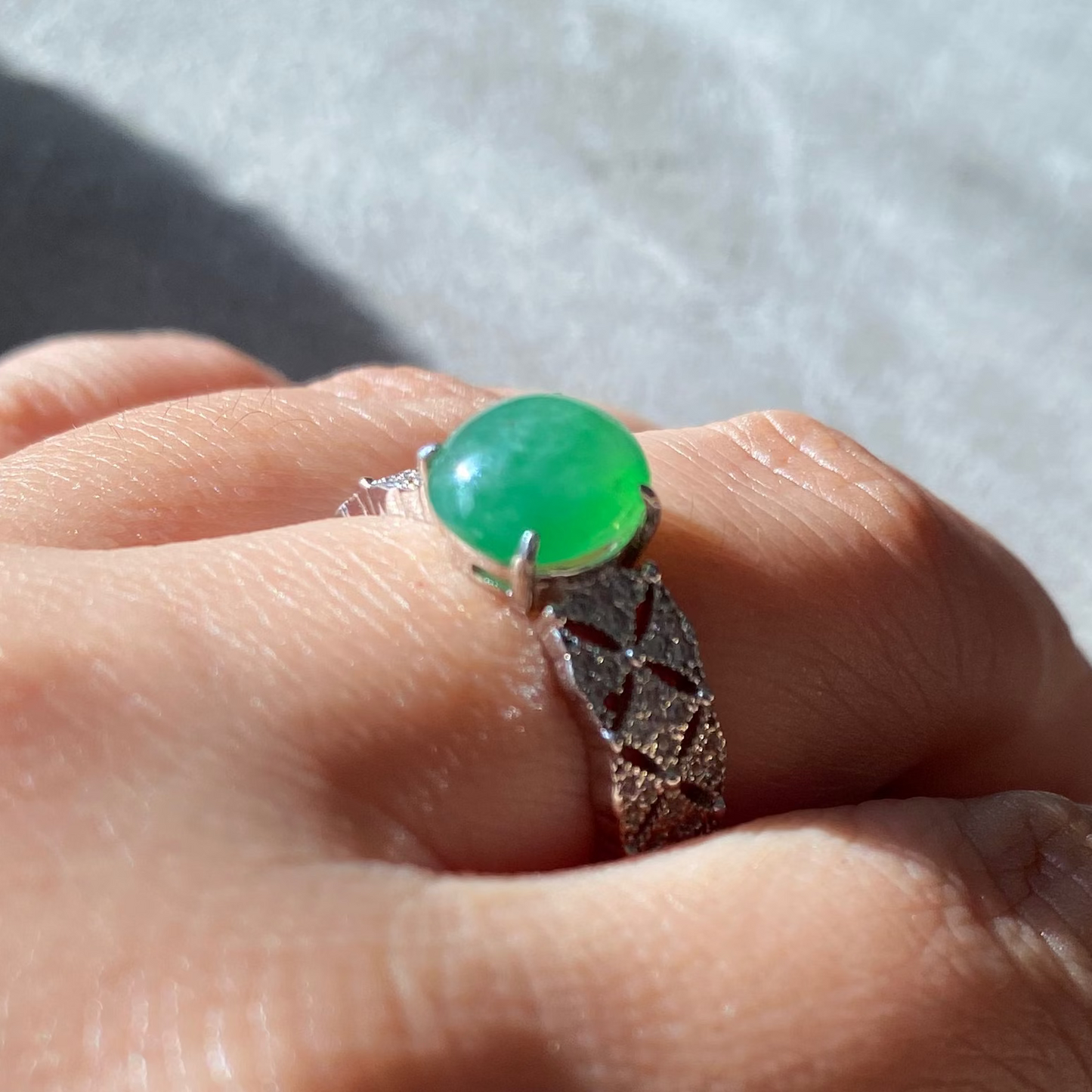 Apple Green Jadeite Cabochon Ring