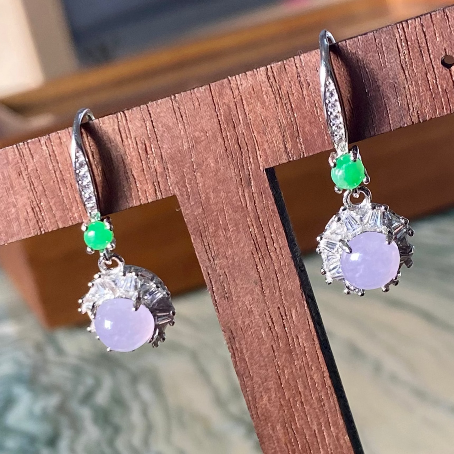 Icy Lavender Jadeite Cabochon Dangle Earrings