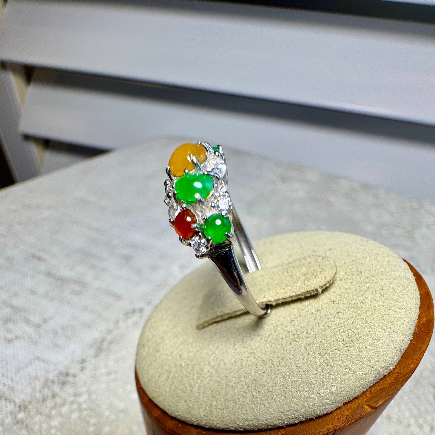Multi-color Jadeite Cabochon Band Ring