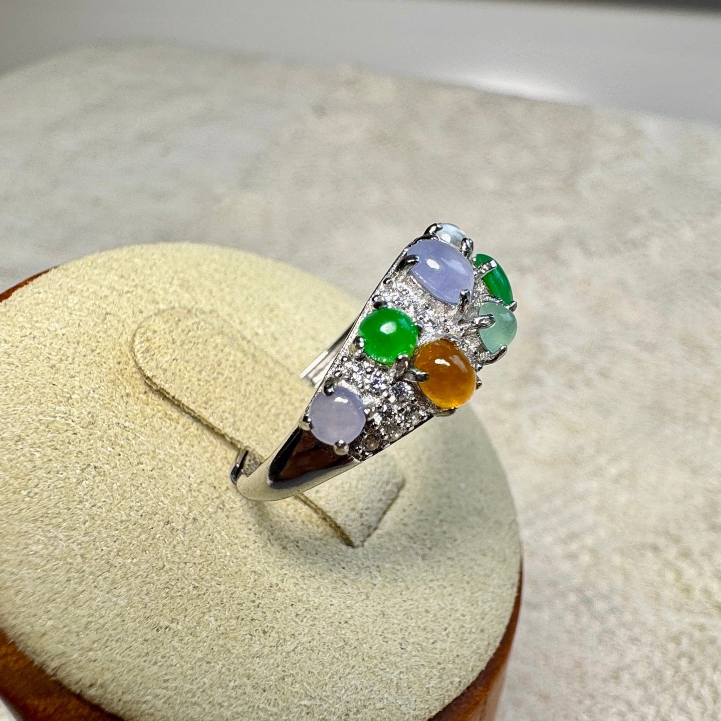 Multi-color Jadeite Cabochon Band Ring