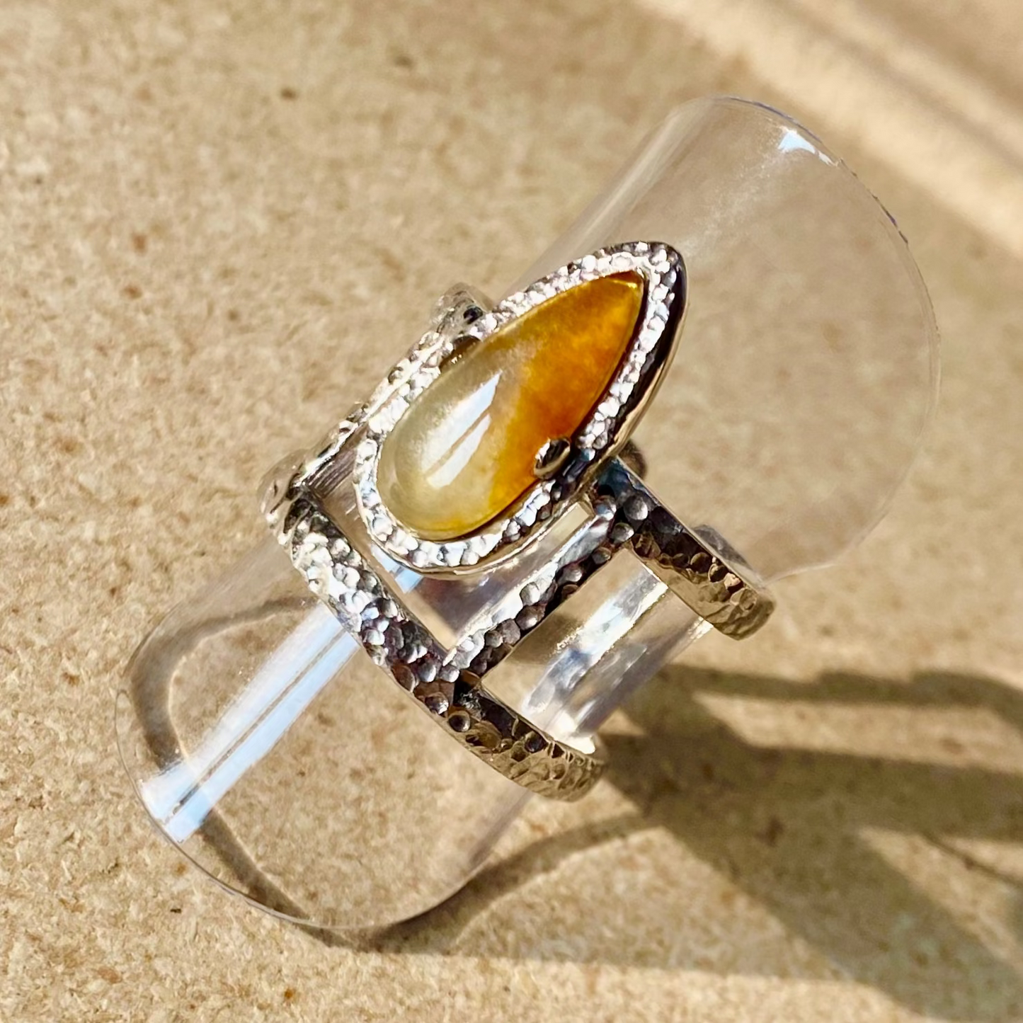 Yellow Teardrop Jadeite Ring