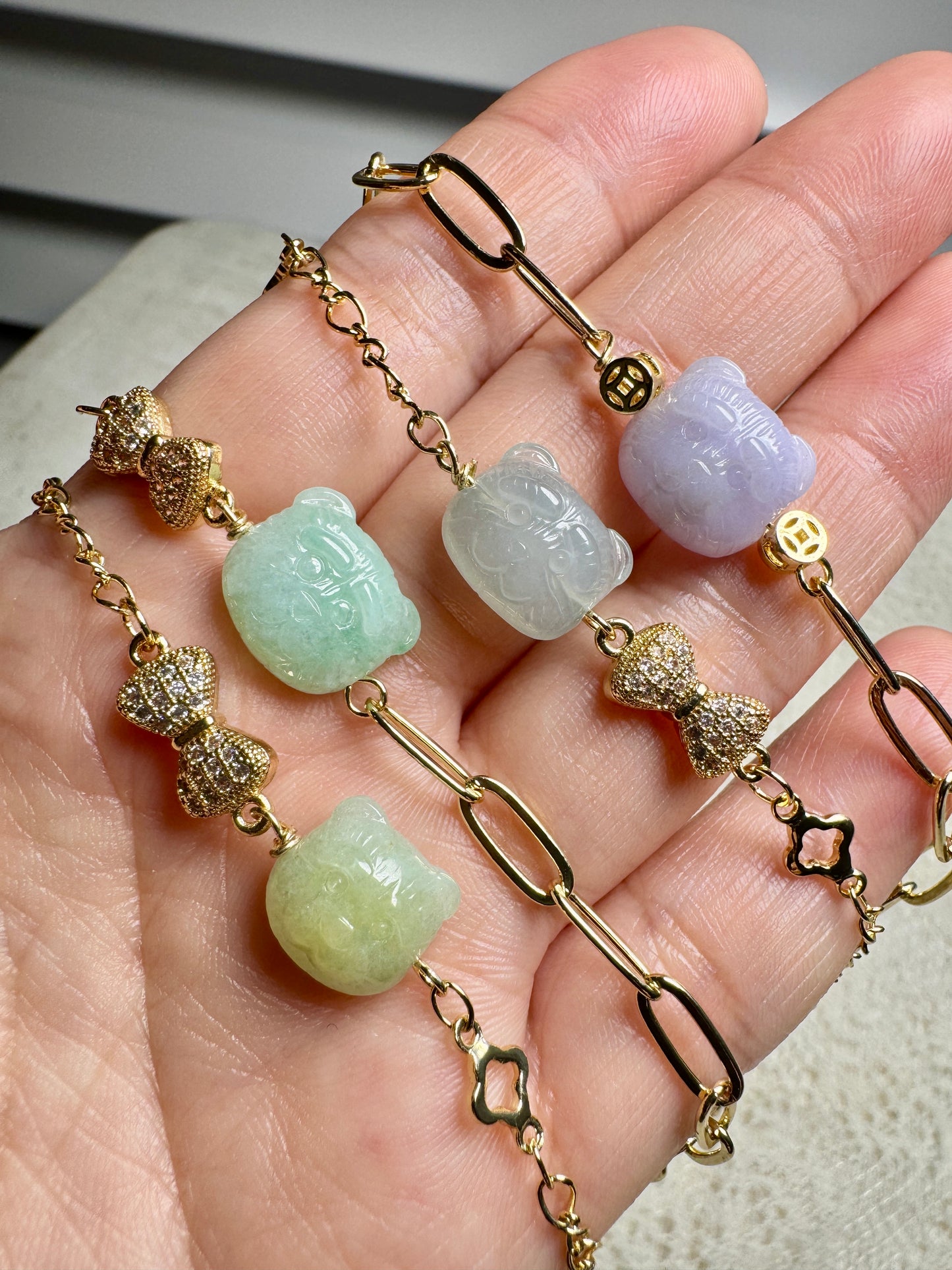 Teddy Bear Jadeite Charm Bracelet