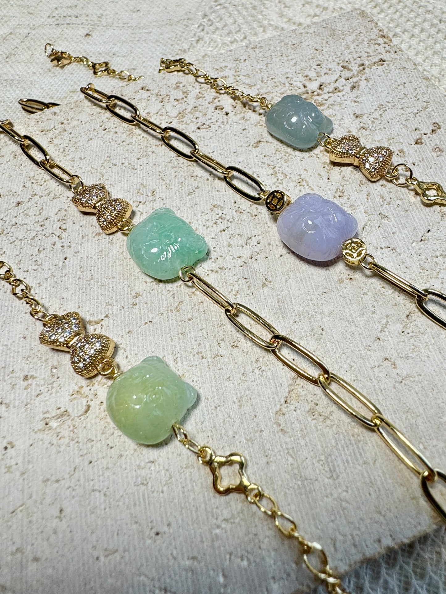 Teddy Bear Jadeite Charm Bracelet