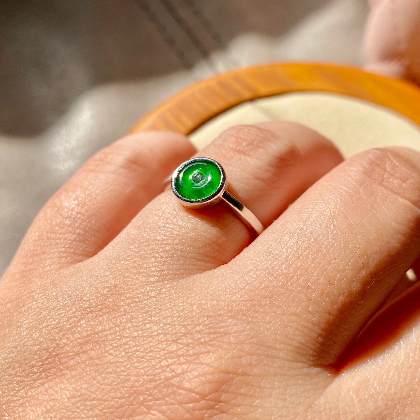 Green Jadeite Disc Ring (Ping An/ Donut)