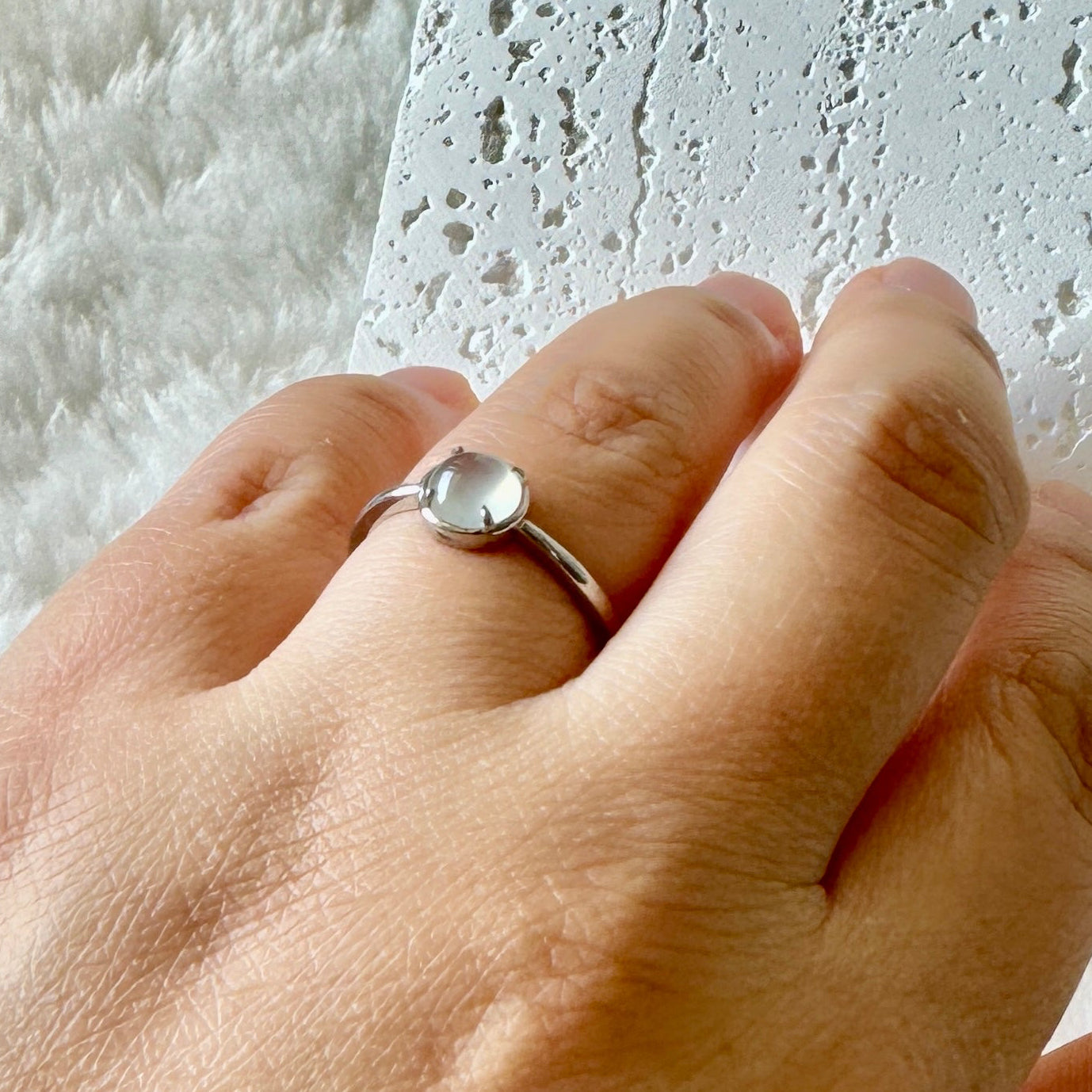 Icy White Jadeite Cabochon Ring