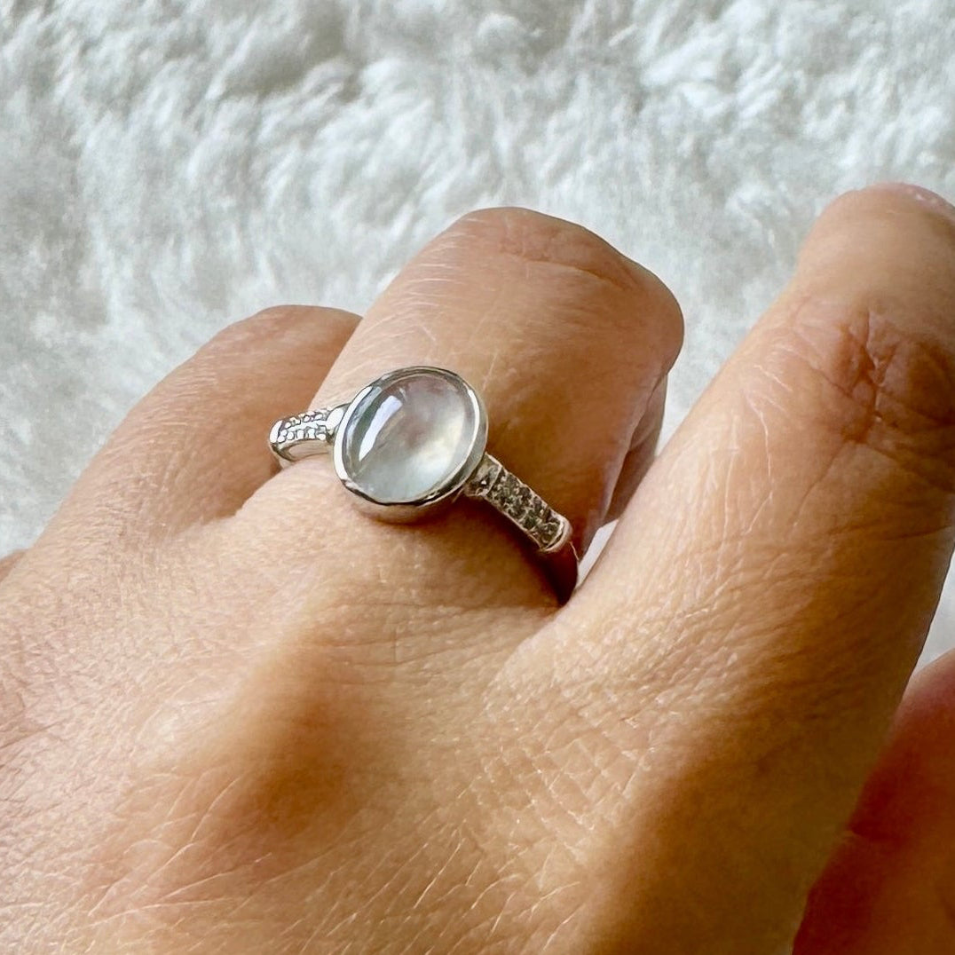 Icy White Jadeite Cabochon Ring
