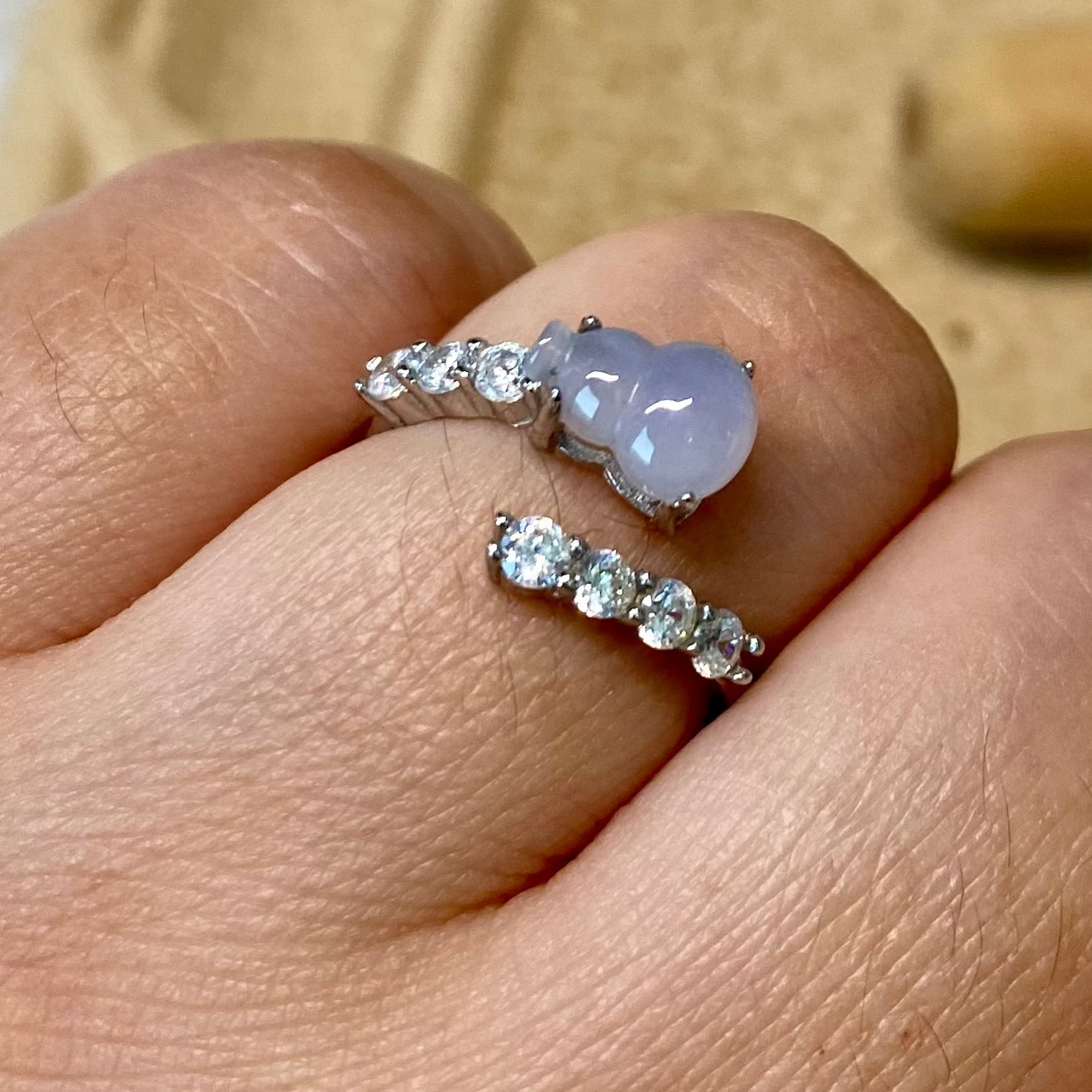 Icy Lavender Hulu Calabash Jadeite Ring