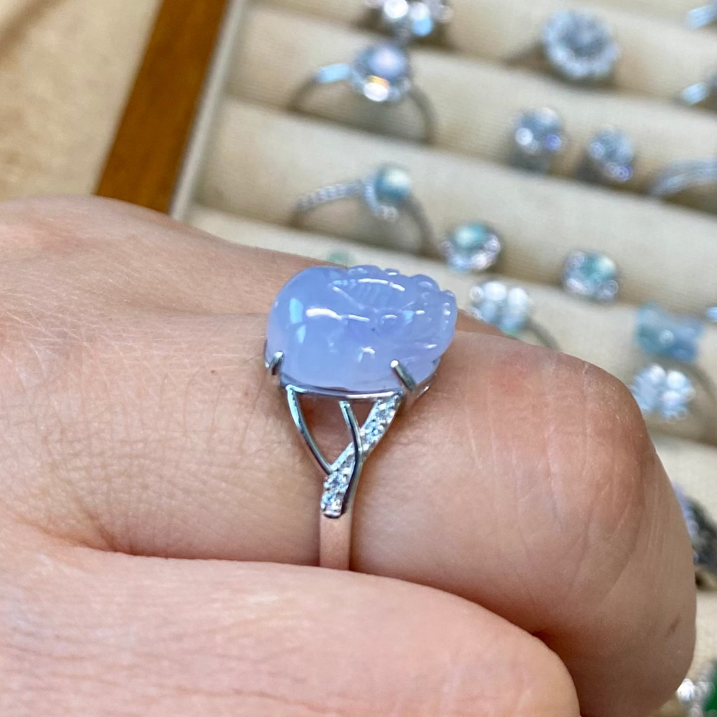 Icy Lavender Pixiu Jadeite Ring