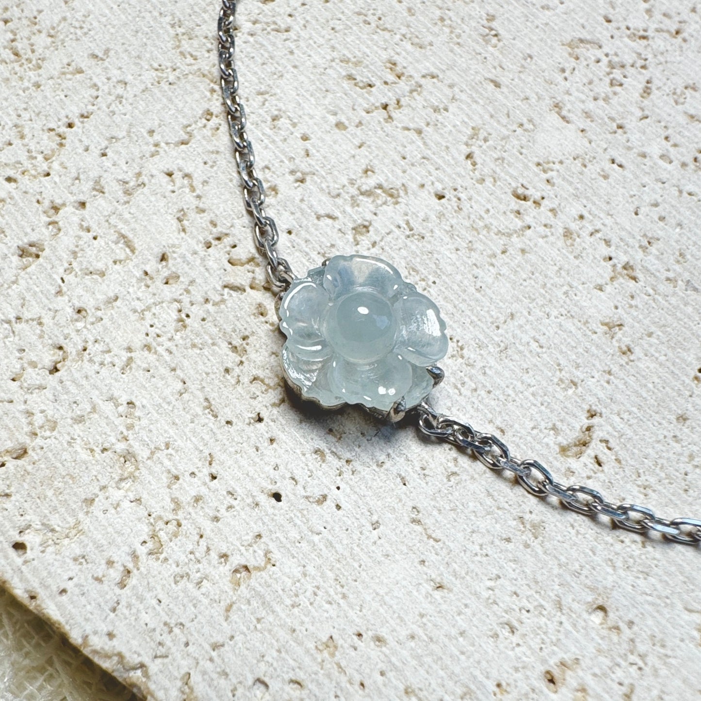 Icy White SunflowerJadeite Bracelet