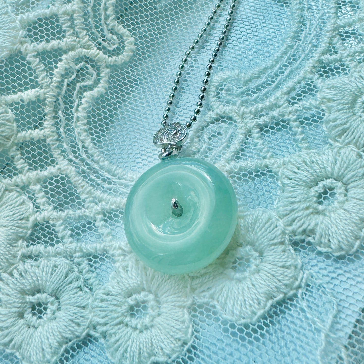 Icy Jadeite Donut Pendant Necklace