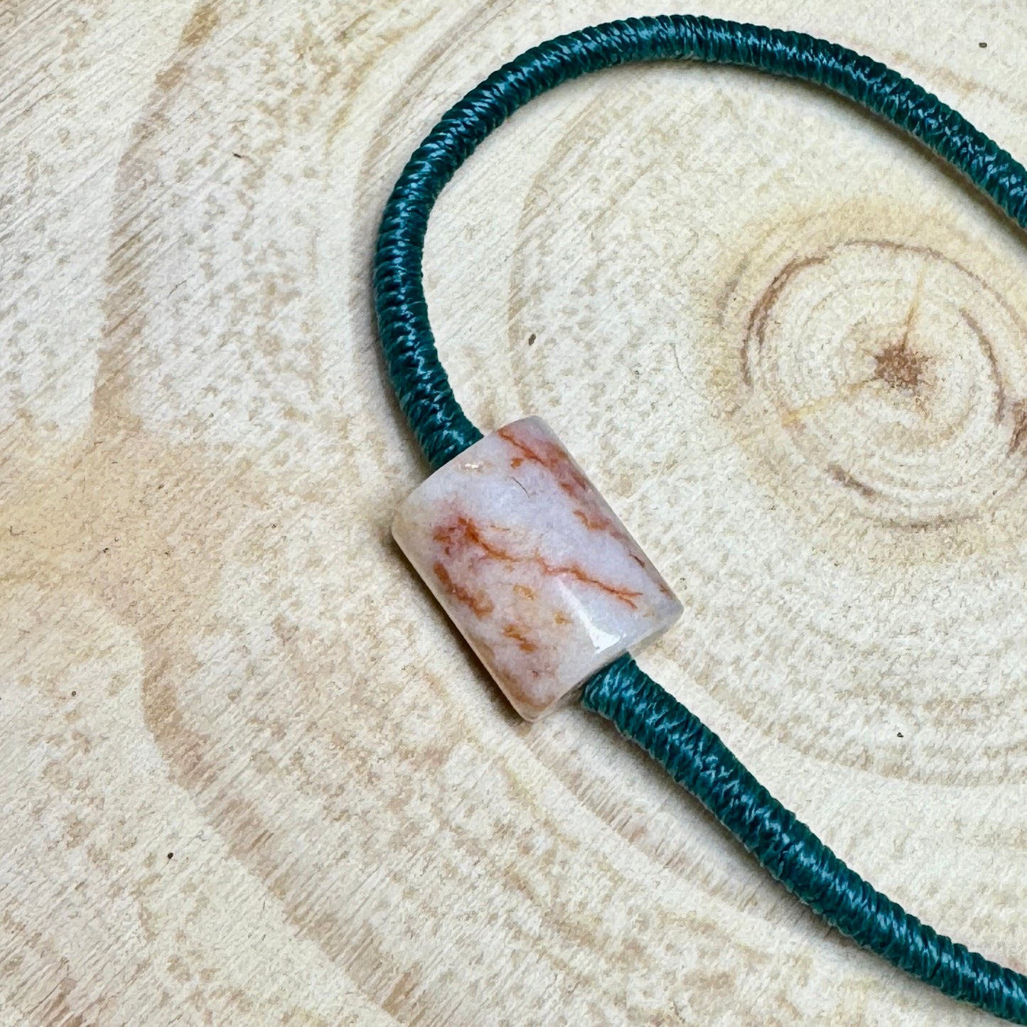 Moss Orange Jade Barrel Bead Macramé Bracelet