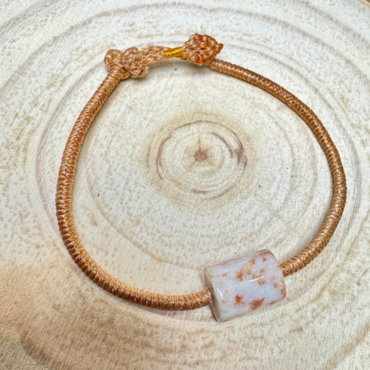 Moss Orange Jade Barrel Bead Macramé Bracelet