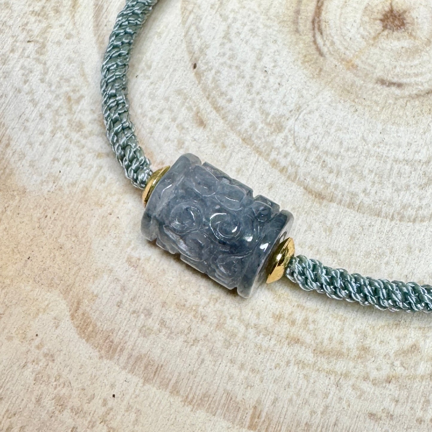 Icy Charcoal Jade Barrel Bead Macramé Bracelet