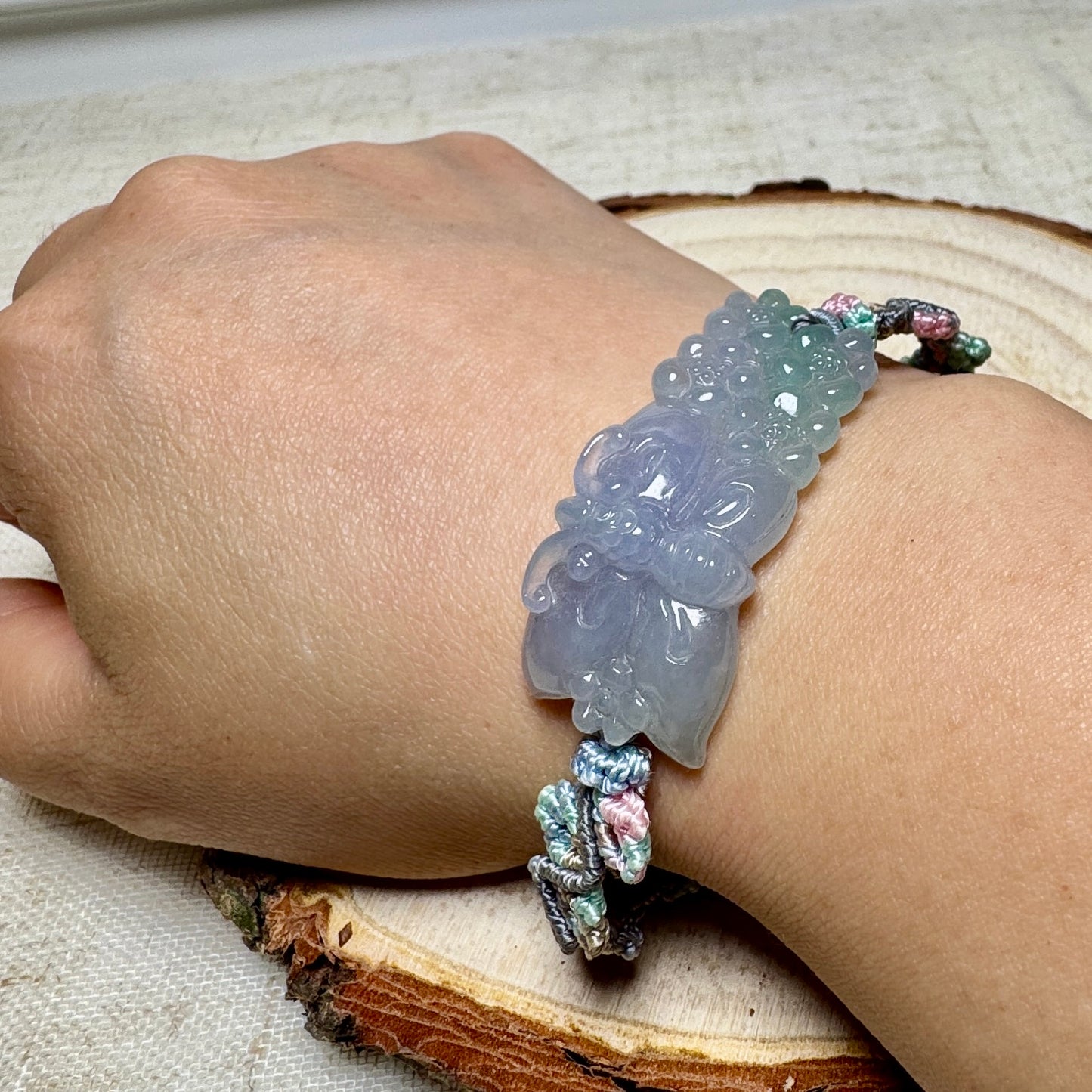 Flower Jade Disc Macramé Bracelet