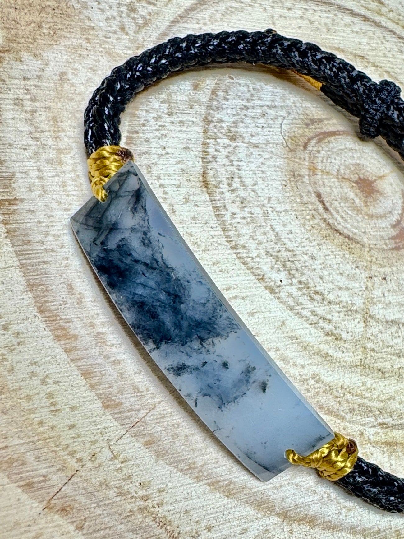 Icy Charcoal Jade Hand Chain Macramé Bracelet