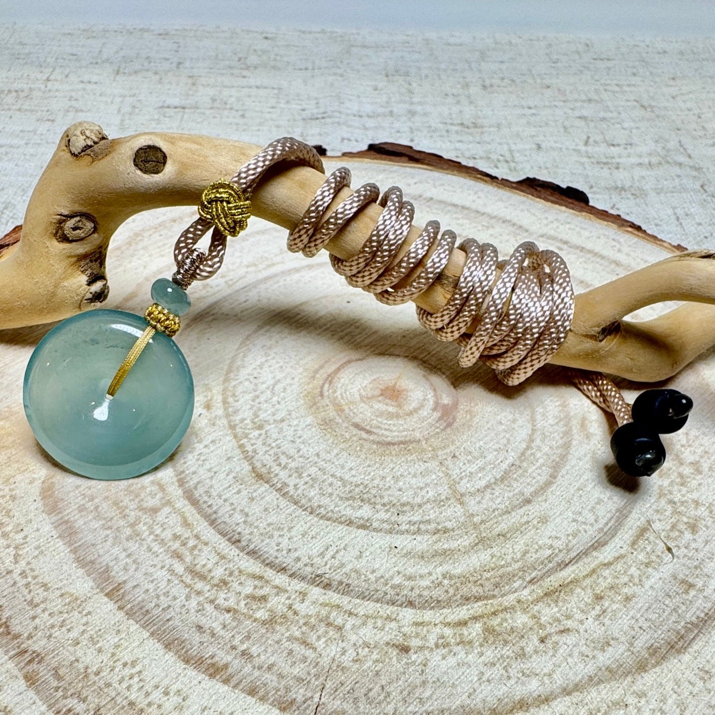 Icy Blue Jade Donut Macramé Necklace