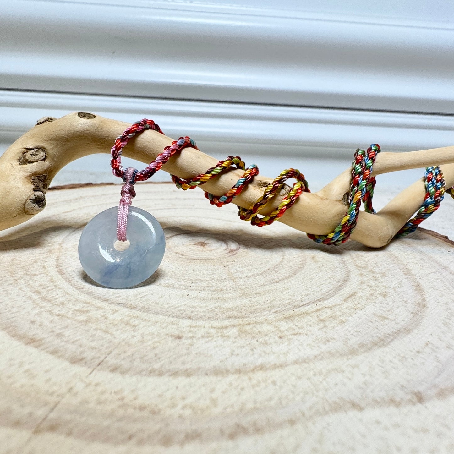 Icy Lavender Jade Donut Macramé Necklace