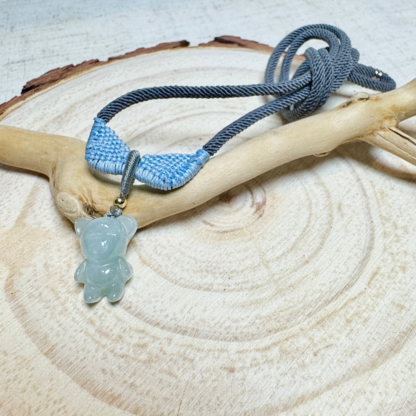 Icy Green Teddy Bear Jade Macramé Necklace