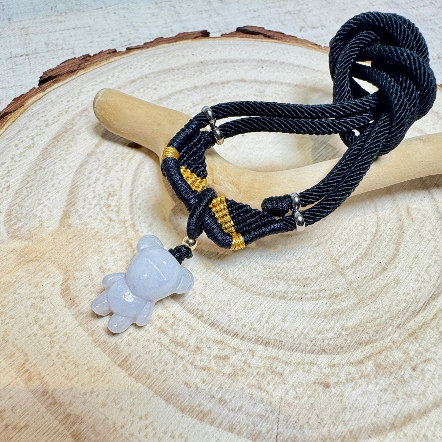 White Teddy Bear Jade Macramé Necklace