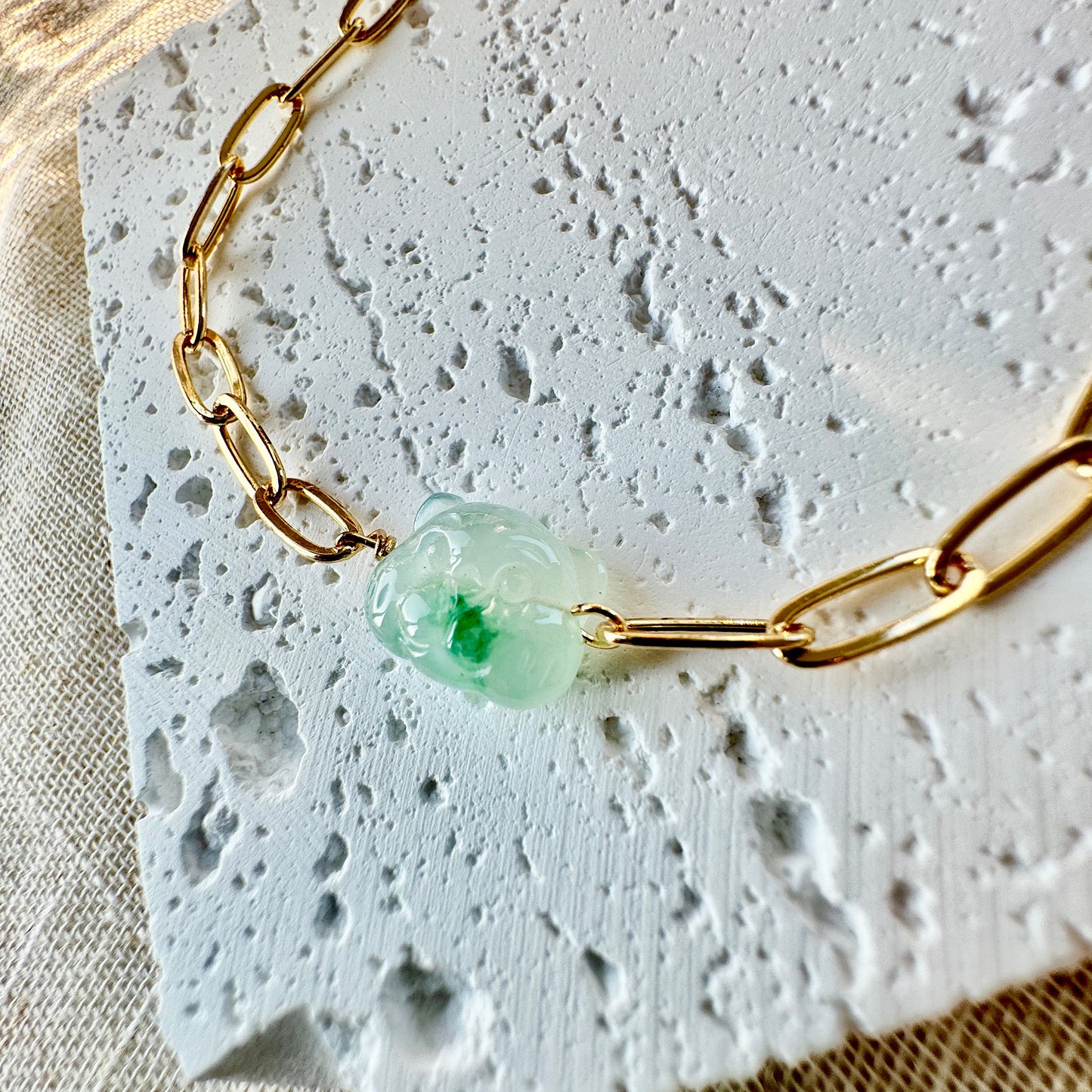 Teddy Bear Jadeite Charm Bracelet