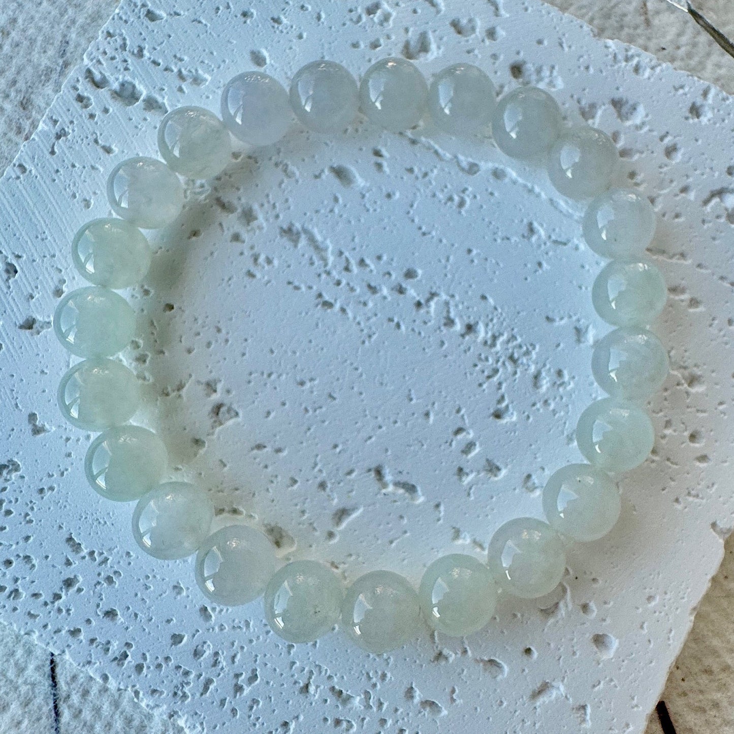 Icy White Fine Jadeite Beads Bracelet (c.9mm+)