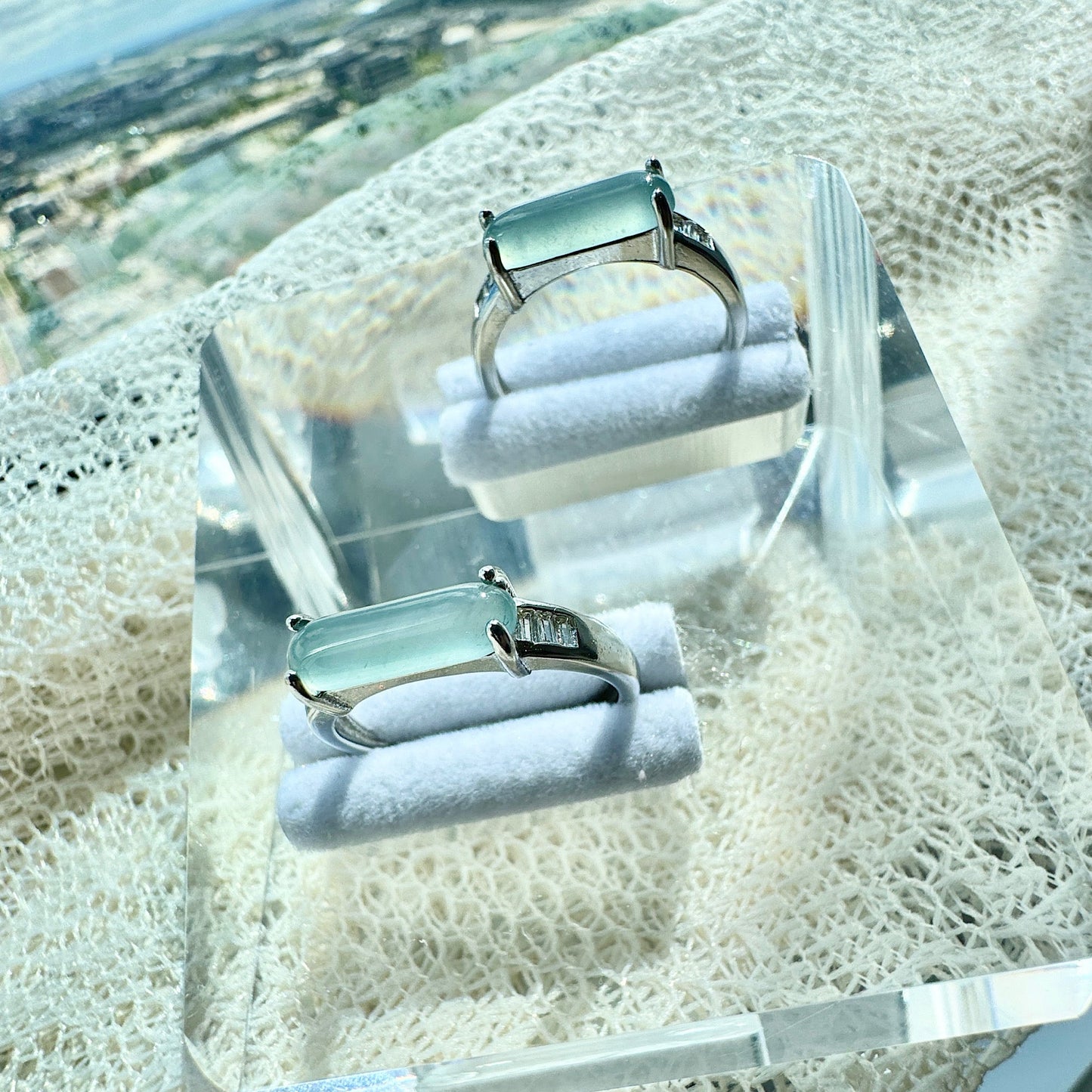 Icy Blue Saddle Jadeite Ring