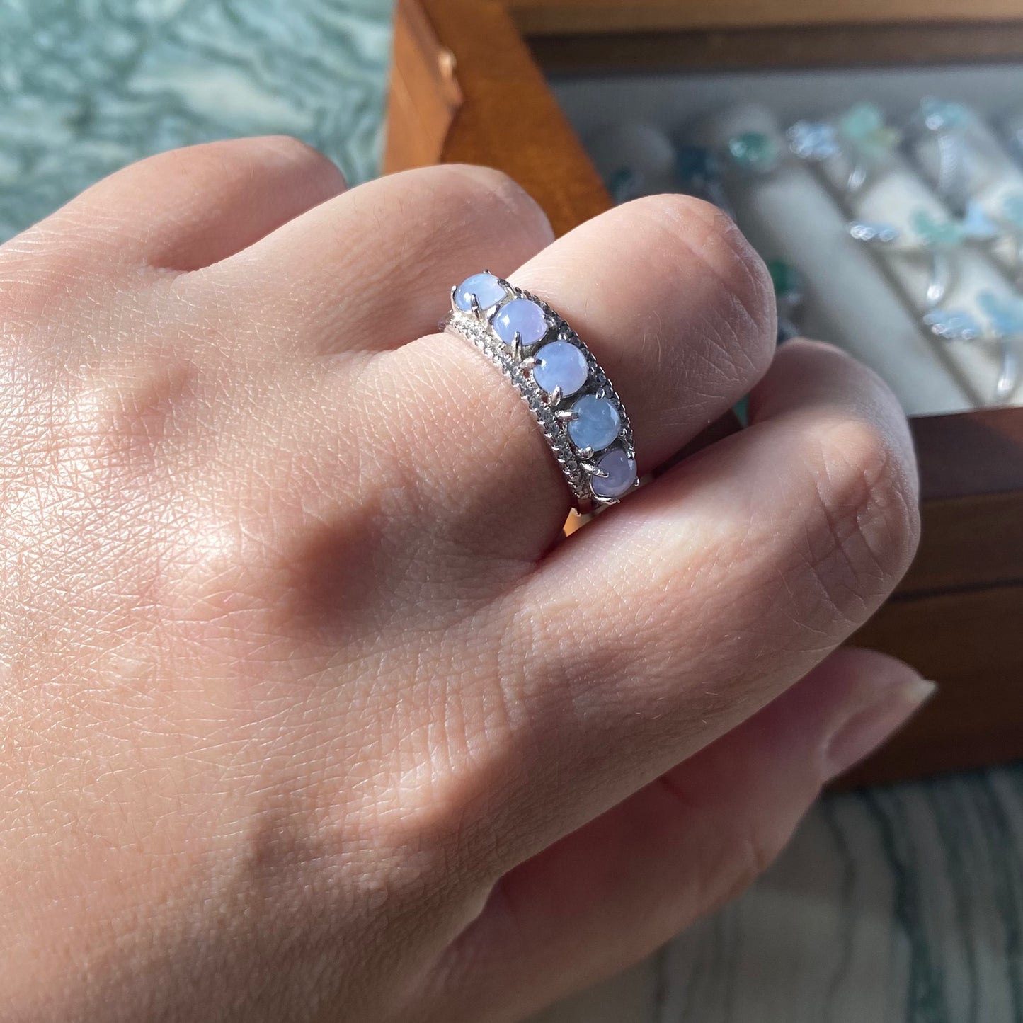 Icy Lavender Jadeite Cabochon Band Ring