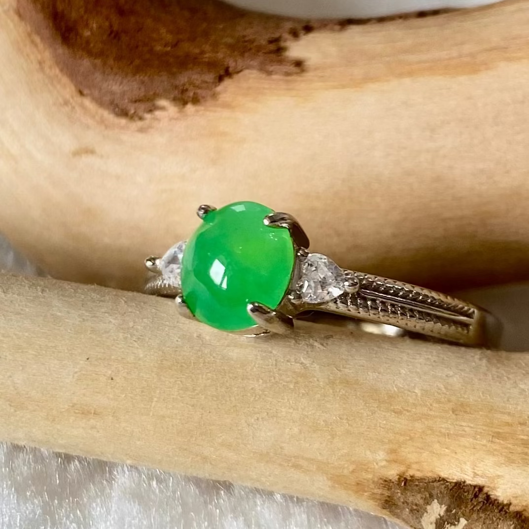 Bright Green Jadeite Cabochon Ring