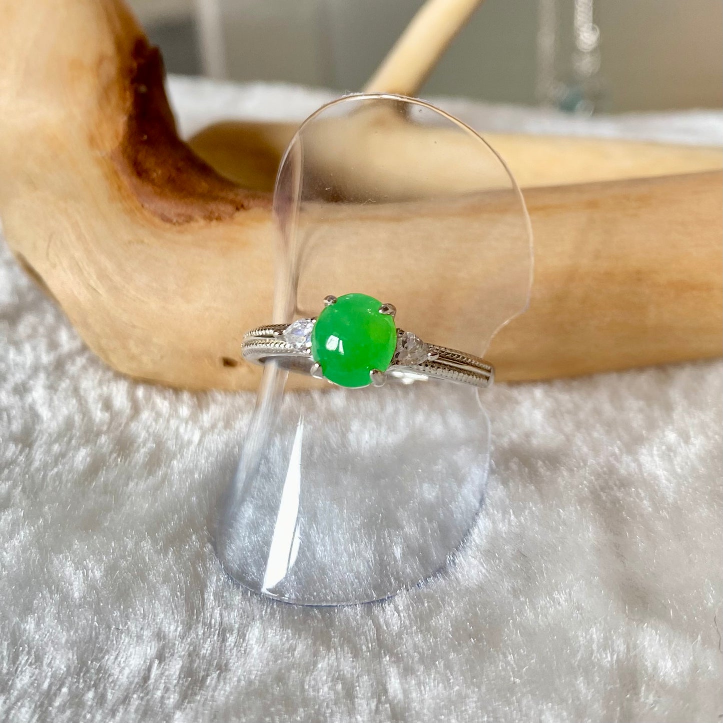 Bright Green Jadeite Cabochon Ring