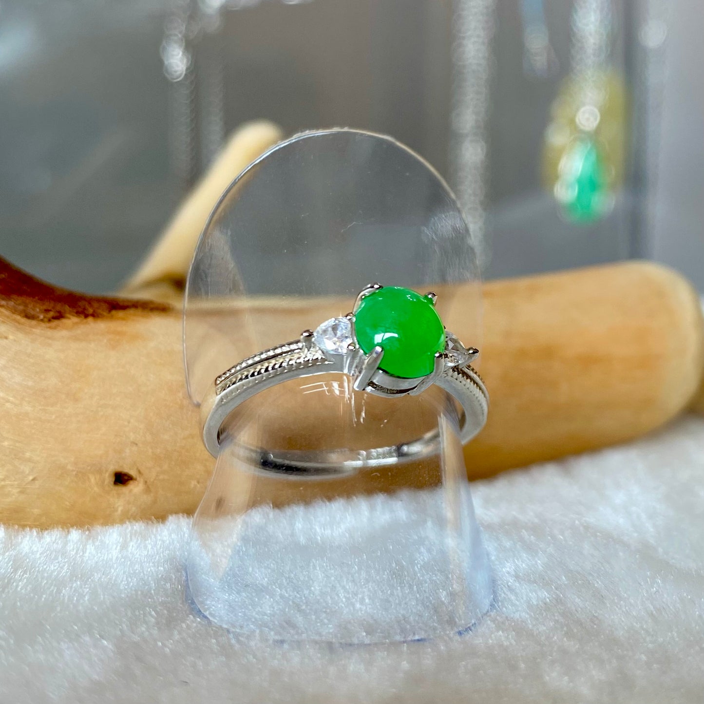 Bright Green Jadeite Cabochon Ring