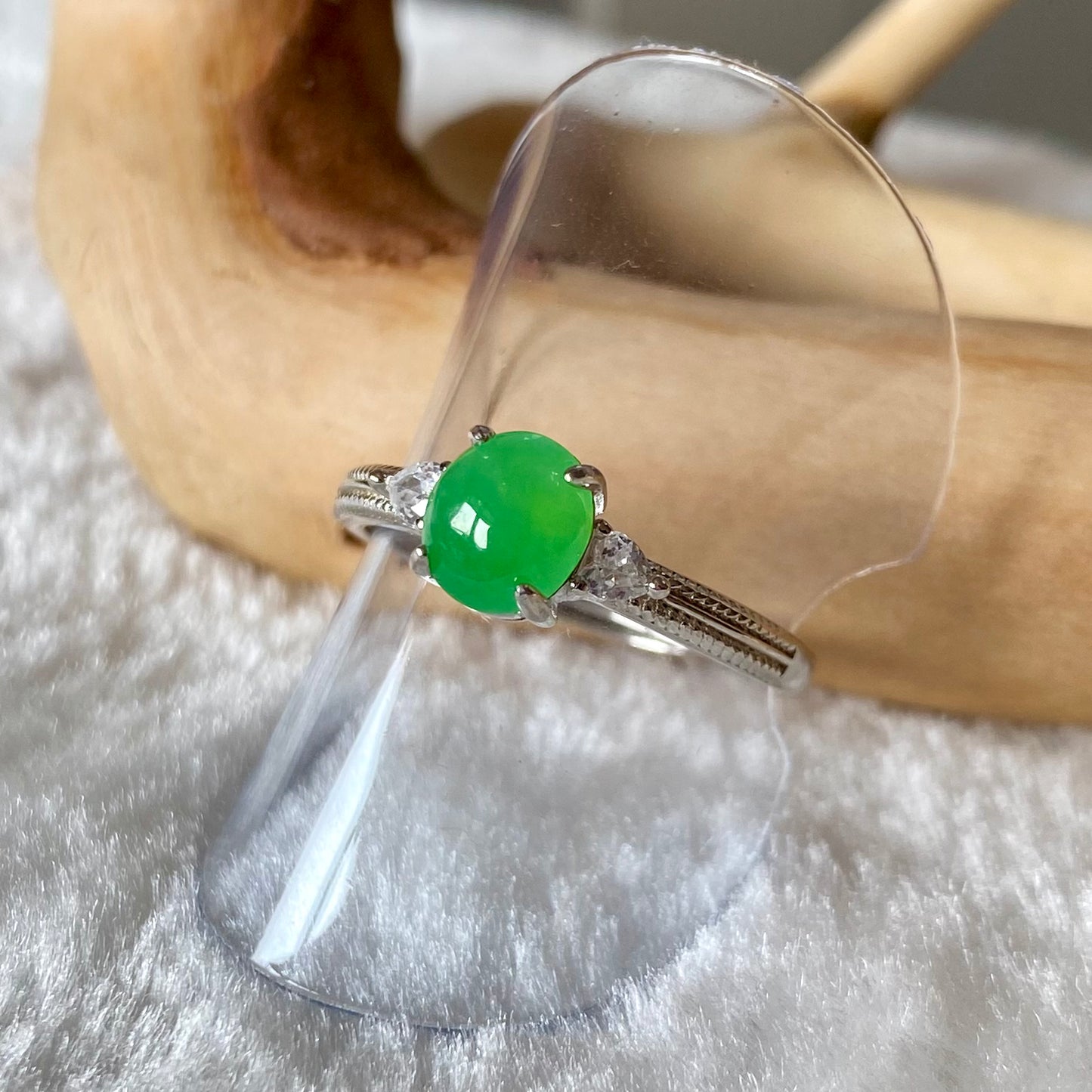 Bright Green Jadeite Cabochon Ring