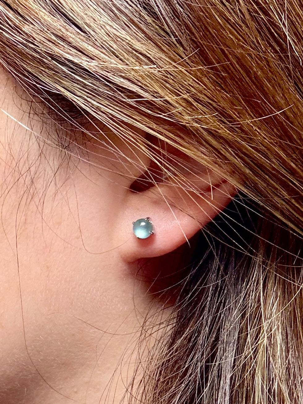 Icy Blue Jadeite Cabochon Earrings