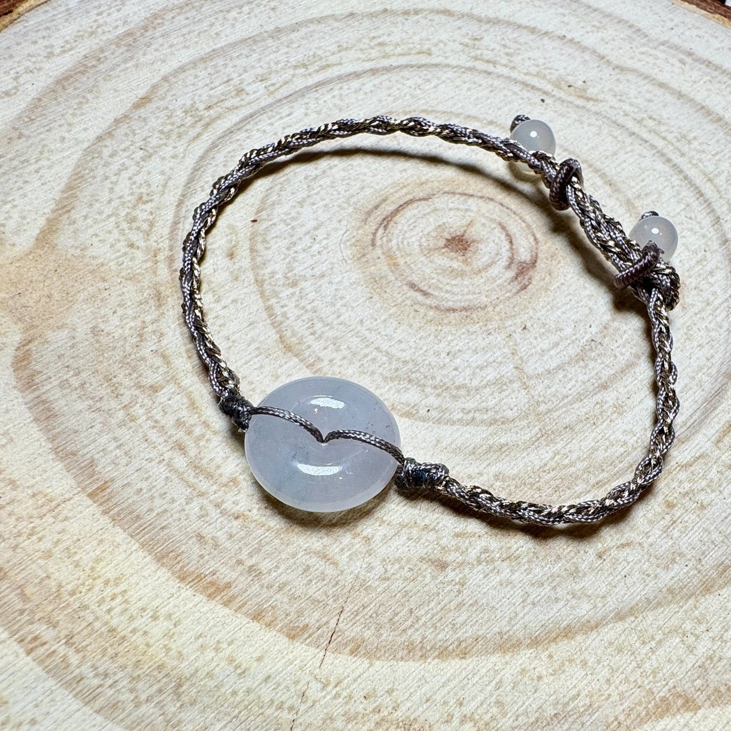 Icy White Jade Donut Macramé Bracelet