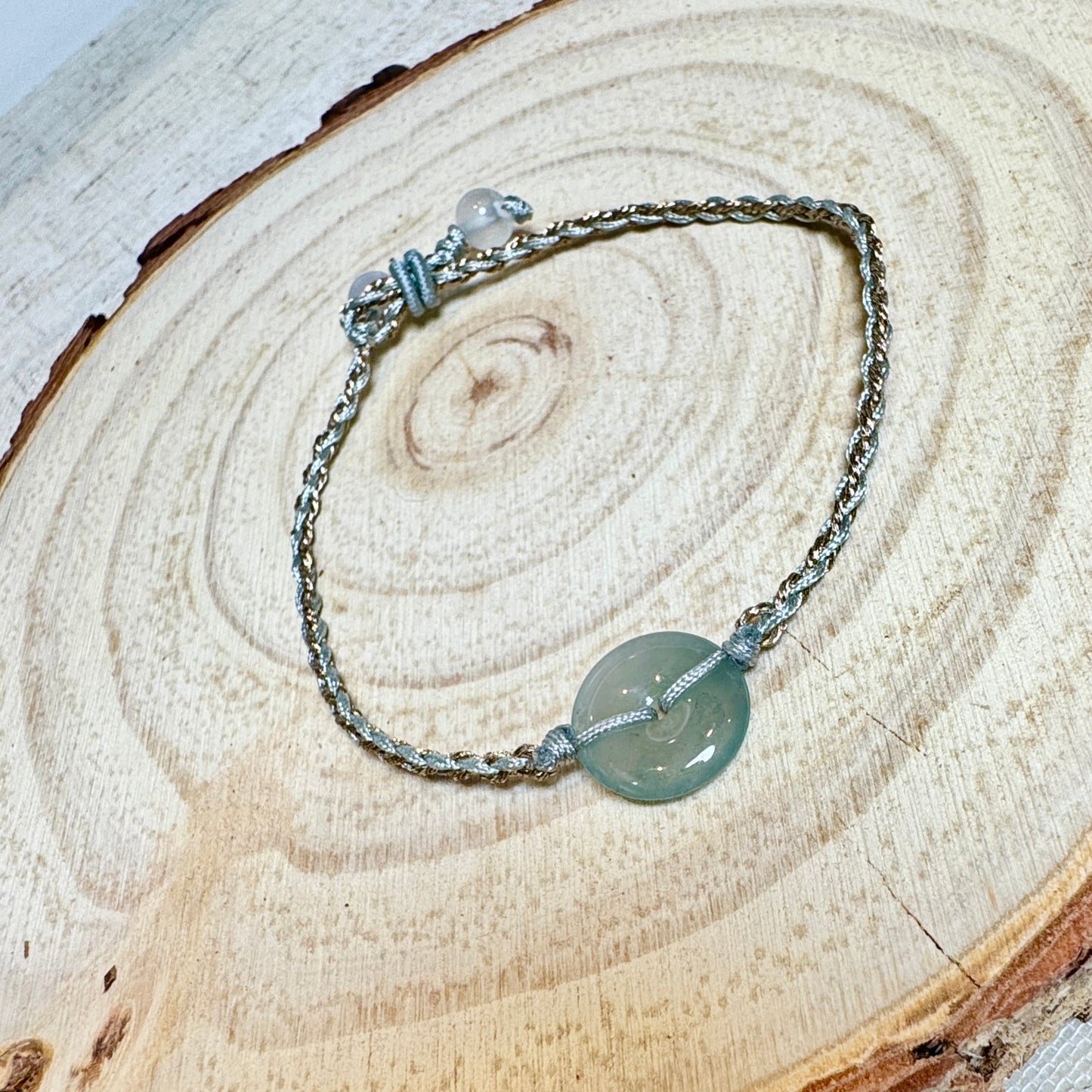 Icy Blue Jade Donut Macramé Bracelet