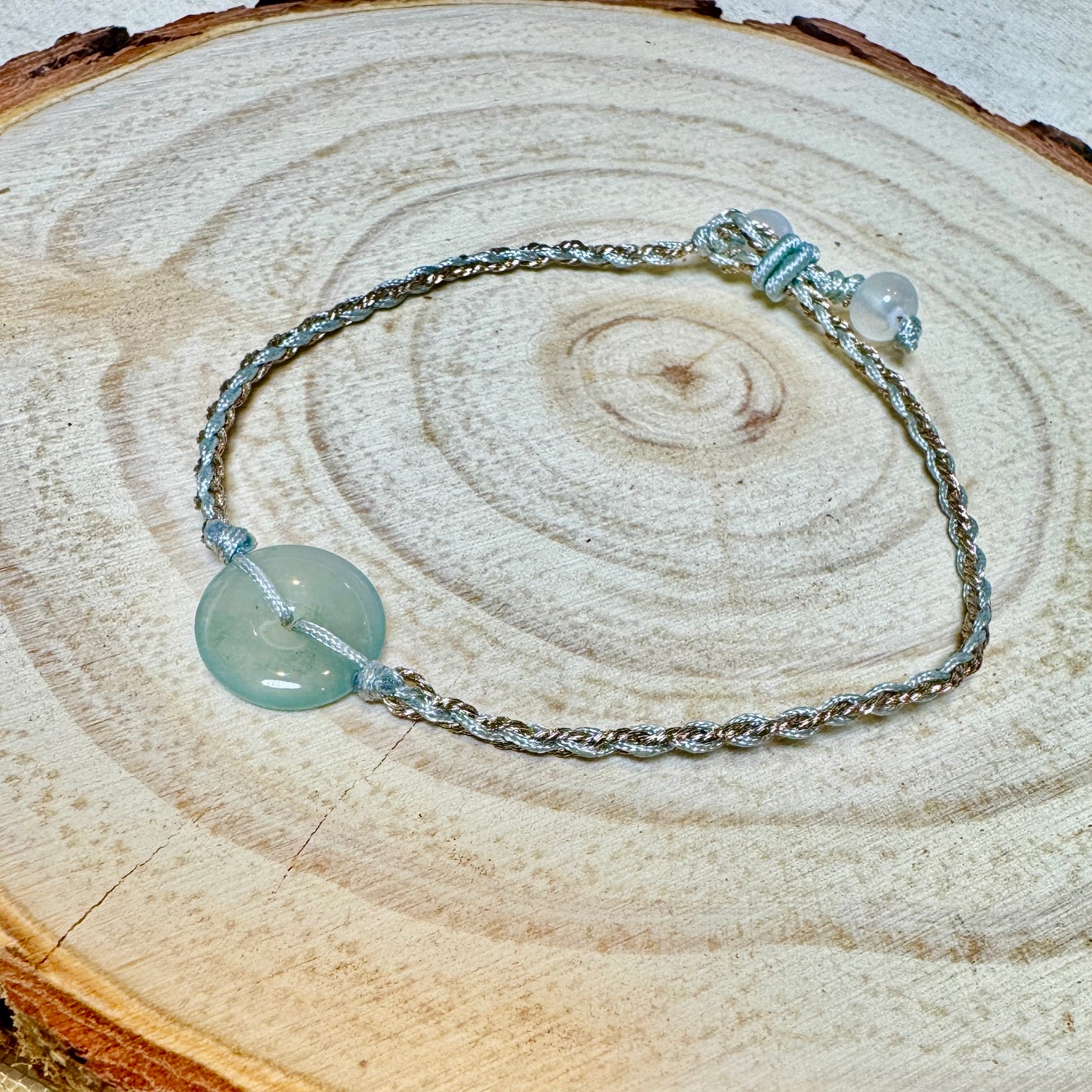 Icy Blue Jade Donut Macramé Bracelet