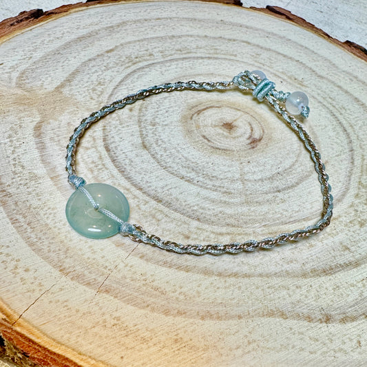 Icy Blue Jade Donut Macramé Bracelet