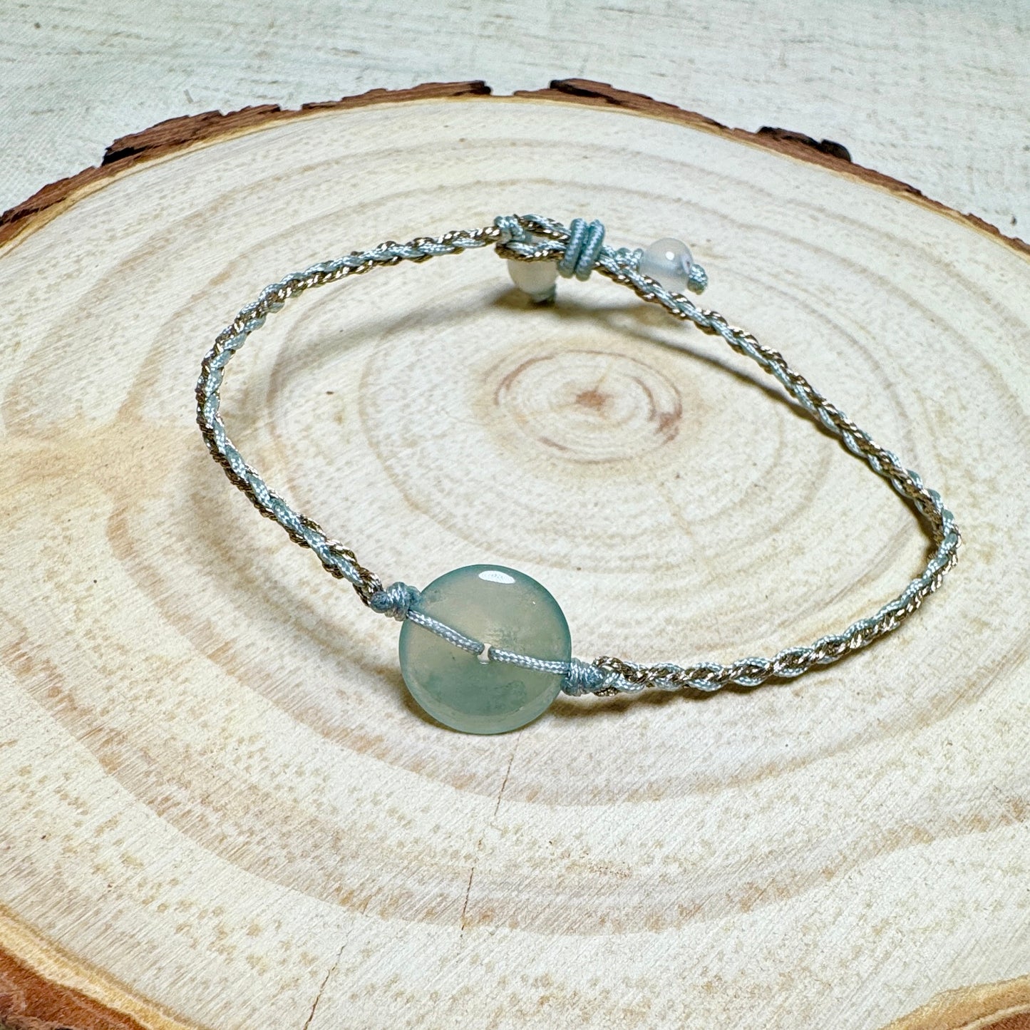 Icy Blue Jade Donut Macramé Bracelet