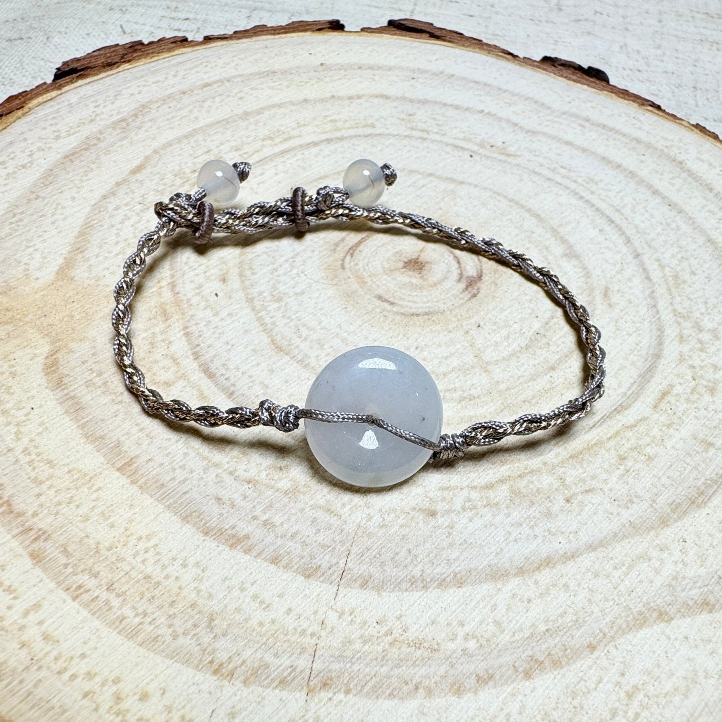 Icy White Jade Donut Macramé Bracelet