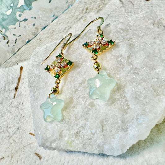 Star Jadeite Dangle Earrings