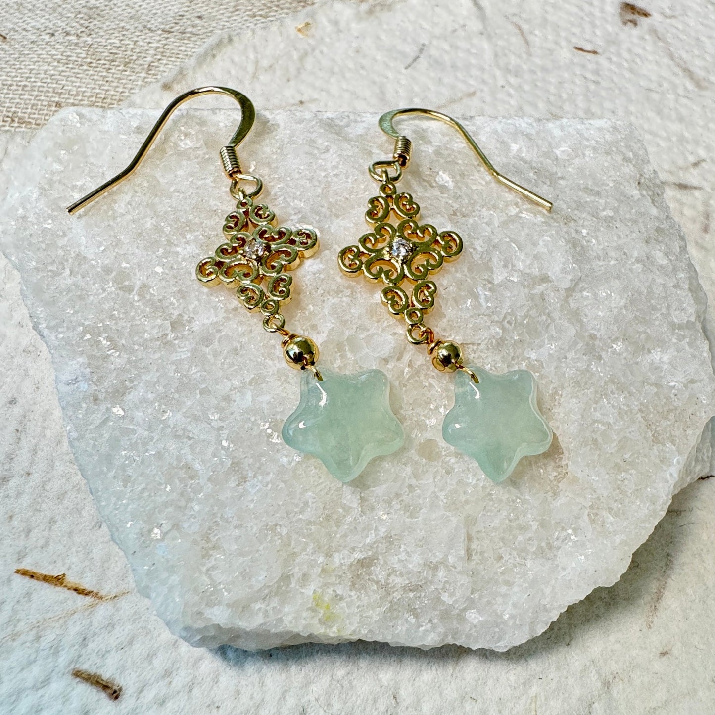 Star Jadeite Dangle Earrings