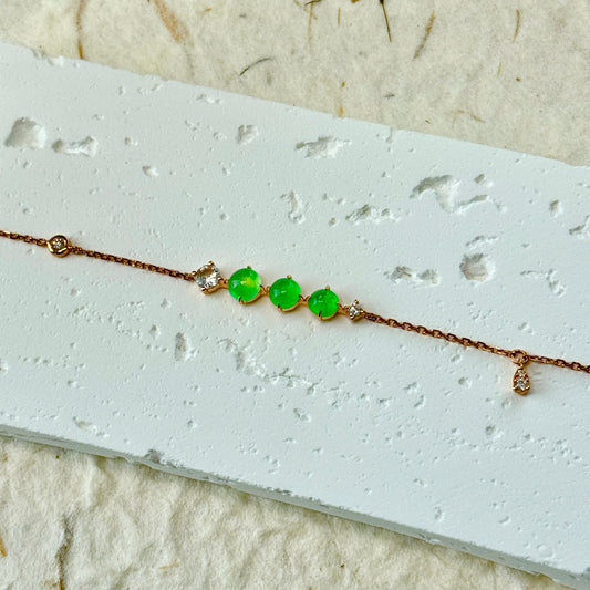 Green Jadeite Three-Stone Diamond Bracelet  (18K Rose Gold · Natural Diamonds)